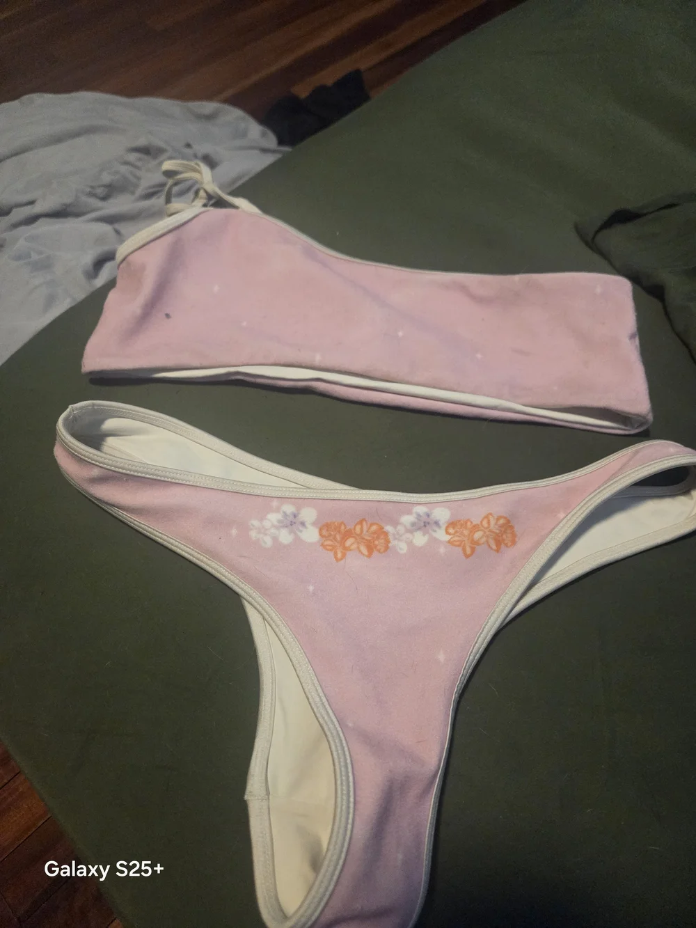 Frankie's Bikinis Malibu Pink & Cream Bandeau Bikini Set